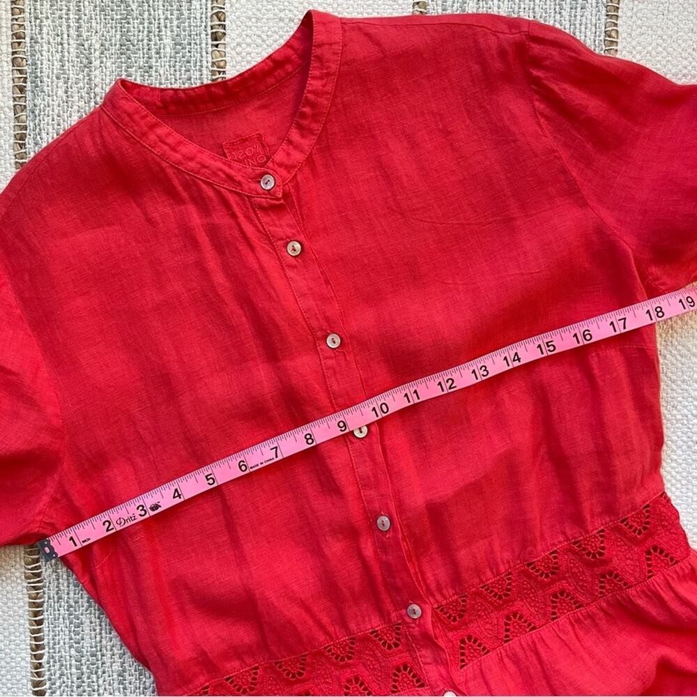 120% Lino Embroidered 100% Linen Shirtdress In Tulip Women’s Size 44 US 8 - Picture 7 of 11